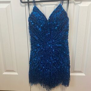 Blue Sequin Fringe Dress